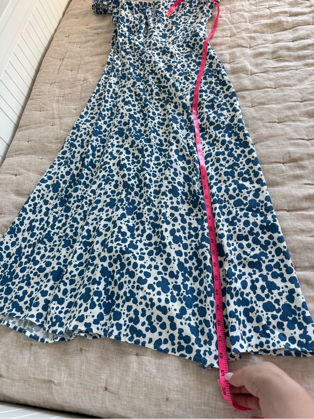 Reformation Sienne Blue and White Puff Sleeve Midi Dress Sz 4 - Picture 12 of 12